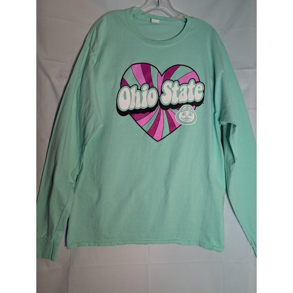 OSU Ohio State Buckeyes Long Sleeve Mint Green Shirt Sz L Brutus And Heart Retro
